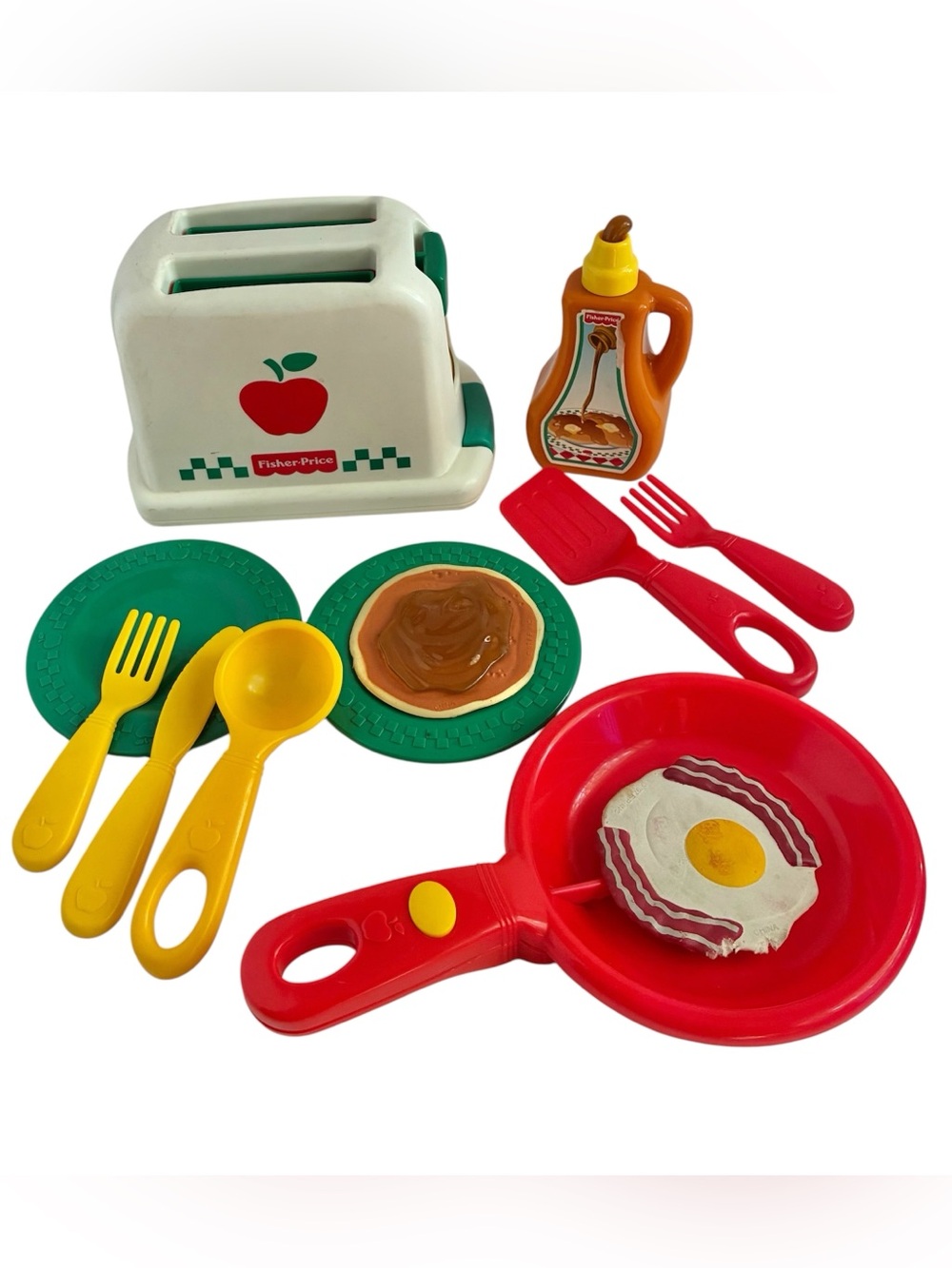 Vintage 1997 Fisher Price Breakfast Fun Food Play Set Toaster Frying Pan